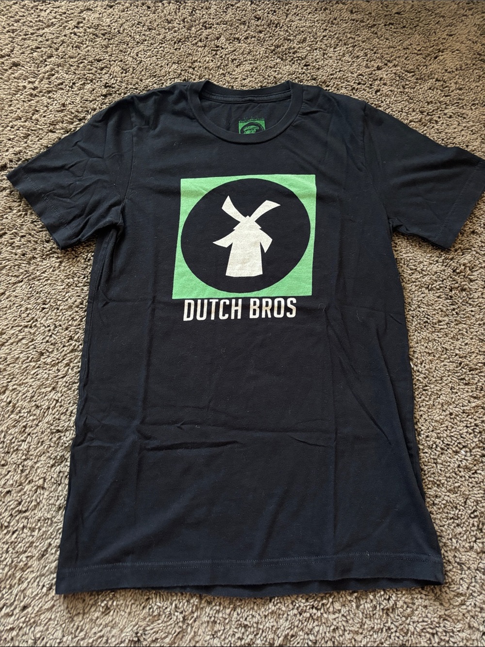 Dutch Bros Black T-Shirt with Green Square & White Windmill Logo